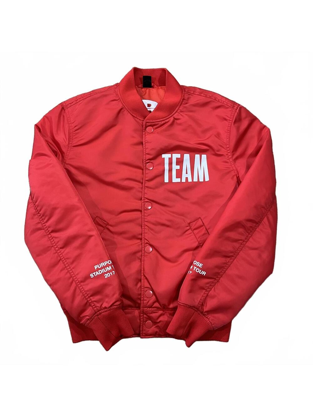 Justin Bieber 2017 Purpose Team Bieber Bomber Jacket Red Size XS
